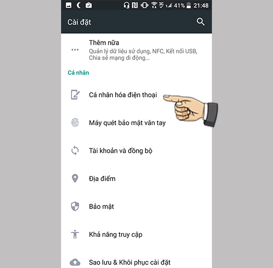 Vào các nhân hóa điện thoại